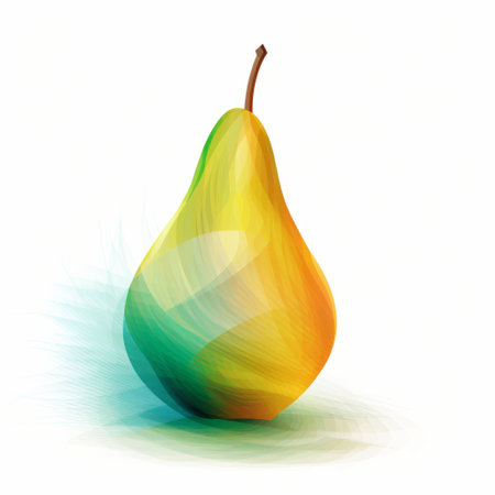 a pear, depicted through algorithmic art, stands out against a clean white background. this visually captivating image showcases the intricate patterns and shapes created by the algorithm, resulting in a unique and mesmerizing representation of the fruit. ai generatedの素材