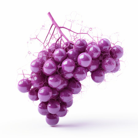 a grape, captured in algorithmic art, stands out against a clean white background. this visually striking image showcases the intricate patterns and vibrant colors of the grape, creating a captivating visual experience. ai generatedの素材