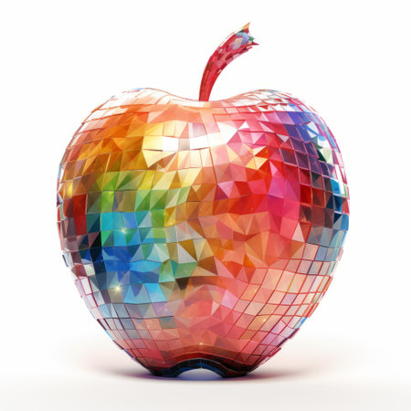 an apple, featuring algorithmic art, is captured in this photo. the apple stands out as the main subject against a clean white background, showcasing the intricate patterns and designs created through algorithms. this visually striking image highlights the fusion of nature and technology. ai generatedの素材