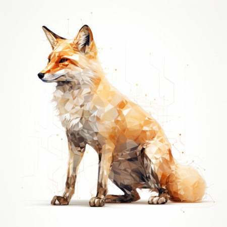 a fox, depicted in algorithmic art, stands isolated on a white background. the artwork showcases the full body of the fox, creating a visually captivating and unique representation of this majestic animal. ai generatedの素材