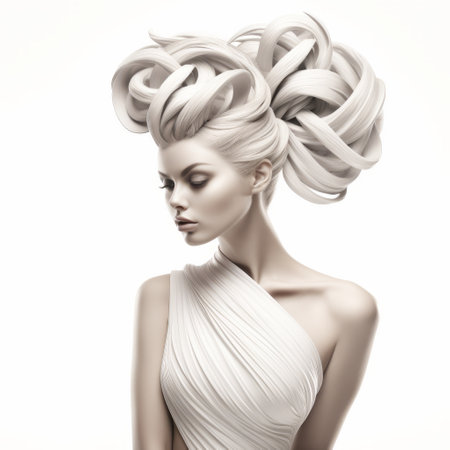 3d sophia, a full-body model, is showcased in this photo. she is depicted with a french twist hairstyle, and is isolated against a white background. ai generatedの素材