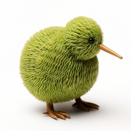 a knitted kiwi, isolated on a white background. this adorable handmade kiwi toy features intricate knitting details and vibrant colors. perfect for kiwi lovers and knitting enthusiasts alike. add a touch of cuteness to your home decor or gift it to someone special. ai generatedの素材