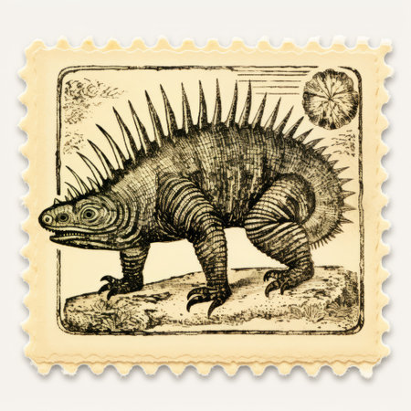 dimetrodon print stamp featuring a full body illustration of the prehistoric creature. the stamp is isolated on a white background, making it perfect for collectors and enthusiasts. ai generatedの素材
