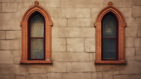 victorian gothic revival architecture photo featuring a wall and window. this spanish-inspired design showcases rough textures and incorporates elements of baroque and simple minimalism. the composition evokes a franco fontana aesthetic with hints of edward hopper style. ai generatedの素材