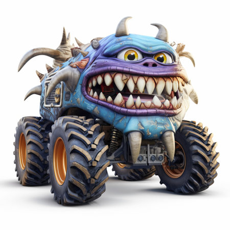 tuk-tuk monster truck on a white background, showcasing its photorealistic design. ai generatedの素材