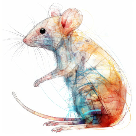 a mouse, featuring algorithmic art, is captured in this photo. the mouse is isolated on a white background, allowing its intricate design to stand out. algorithmic art is showcased through the patterns and shapes displayed on the mouse, creating a visually captivating image. ai generatedの素材