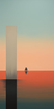a minimalist painting of an inlet, capturing the serene beauty of nature. the artwork showcases the calm waters, the gentle curves of the shoreline, and the subtle play of light and shadow. this minimalist masterpiece evokes a sense of tranquility and invites viewers to immerse themselves in the simplicity and elegance of the scene. ai generatedの素材