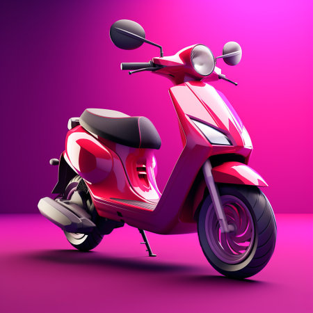 a fuchsia and fuchsia cartoon moped, inspired by fifa, showcased in a vibrant 3d cgi art form against a captivating fuchsia background. ai generatedの素材