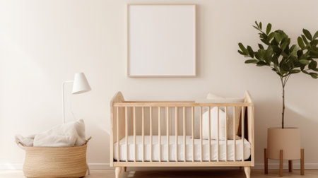 nursery design picture frame mock up leaning against a neutral coloured wall, showcasing a charming arrangement of plants. the even lighting enhances the overall aesthetic, creating a serene and inviting atmosphere. ai generatedの素材