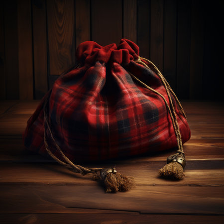 a flannel bag, made from soft and cozy fabric, is showcased in this image. the bag features a classic plaid pattern, adding a touch of timeless style. perfect for storing small essentials or as a fashionable accessory, this flannel bag is a must-have for those seeking both functionality and fashion-forward flair. ai generatedの素材