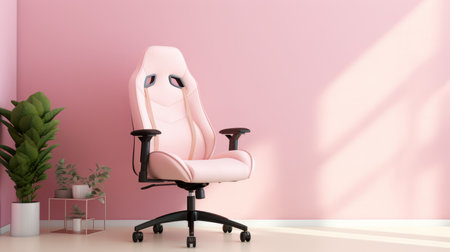 gaming chair, pastel pink wall, soft, feminine, product showcasing. ai generatedの素材