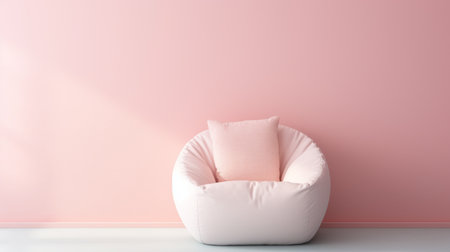 bean bag chair, pastel pink wall, soft, feminine, product showcasing. ai generatedの素材