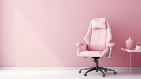 gaming chair, pastel pink wall, soft, feminine, product showcasing. ai generatedの素材