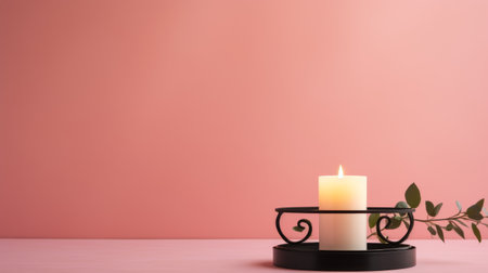 candle holder, pastel pink wall, soft setting, feminine, product showcasing. ai generatedの素材