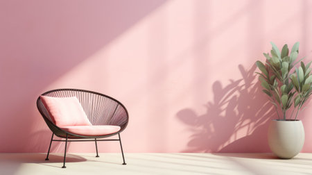patio furniture, pastel pink wall, soft setting, feminine, product showcasing. ai generatedの素材