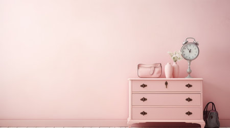 chest, pastel pink wall, soft, feminine, product showcasing. ai generatedの素材