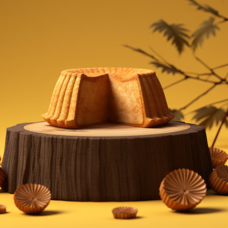 a 3d rendered image featuring a hazel cake placed against a hazel background. ai generatedの素材
