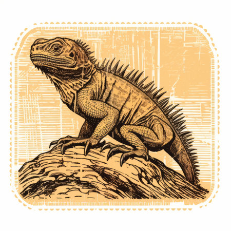 an isolated vintage print of a basilisk stamp is showcased on a white background. this old print features intricate line engraving, adding a touch of elegance to the design. the stamp is filled with vibrant colors, making it visually captivating. ai generatedの素材