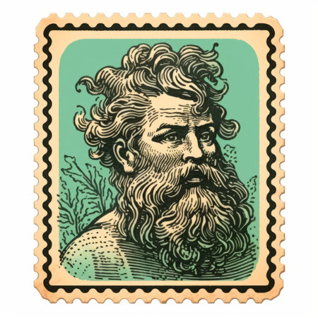 an isolated vintage print of a satyr stamp, featuring a color line engraving, is showcased on a white background. ai generatedの素材