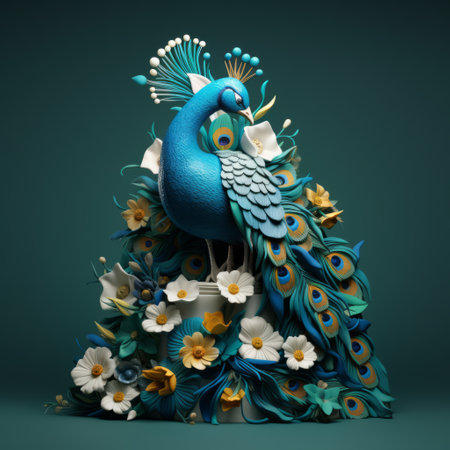 a stunning 3d render featuring a peacock blue cake set against a captivating peacock blue background. the vibrant hues of the cake and background create a visually striking composition that is sure to captivate and impress. ai generatedの素材
