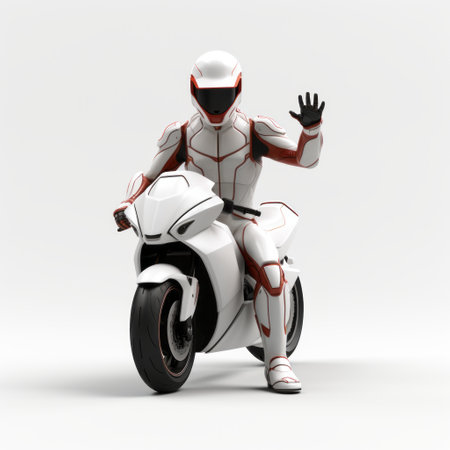 a motorcycle featuring a game character in t-pose is showcased in this image. the motorcycle is presented on a white isolated background, allowing the viewer to focus on the intricate details of the character and the design of the bike. ai generatedの素材