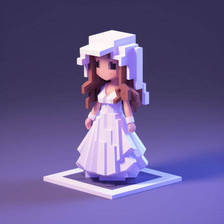 a 3d 8-bit pixel cartoon of a person wearing a nightgown, depicted in full body. the character is set against a white background. ai generatedの素材