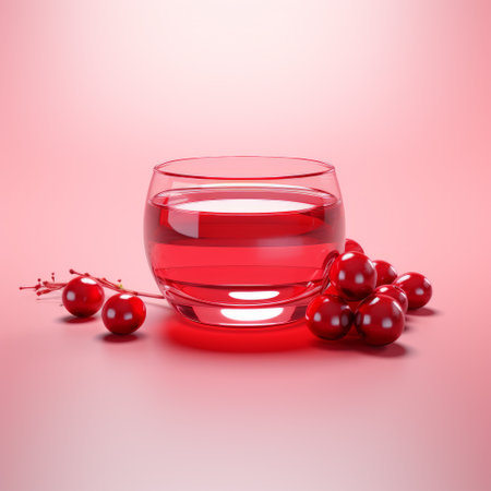 cranberry juice in a 3d render, showcased against a vibrant single-color light background. ai generatedの素材