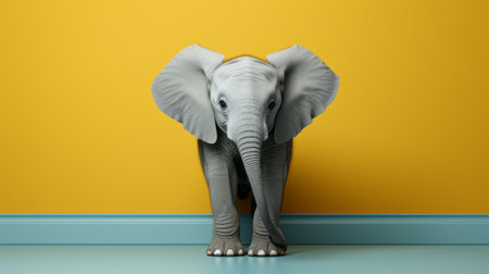 a cute elephant captured in extreme minimalist photography, embodying the essence of minimalism and wes anderson's aesthetic. this unique image highlights simplicity and charm, ideal for enthusiasts of understated beauty and artistic whimsy. perfect for those fascinated by minimalist compositions and inspired by the distinct style of wes anderson films. ai generatedの素材