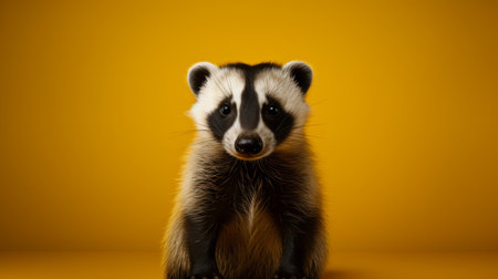 a cute badger captured in extreme minimalist photography, blending minimalism with wes anderson's aesthetic. the adorable creature stands out against a simple background, showcasing a harmonious mix of nature and art. featuring clean lines and subtle hues, this photo encapsulates the essence of understated beauty, perfect for those seeking elegance and charm in simplicity. ai generatedの素材