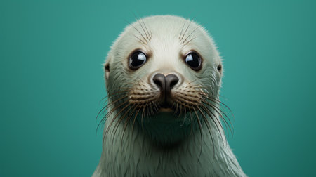a cute seal posing gracefully against a serene backdrop in an extreme minimalist style referencing wes anderson's aesthetic. this striking photo captures the essence of minimalism while showcasing the charming presence of the seal, blending artistic simplicity with a touch of whimsy reminiscent of wes anderson's cinematic style. ai generatedの素材