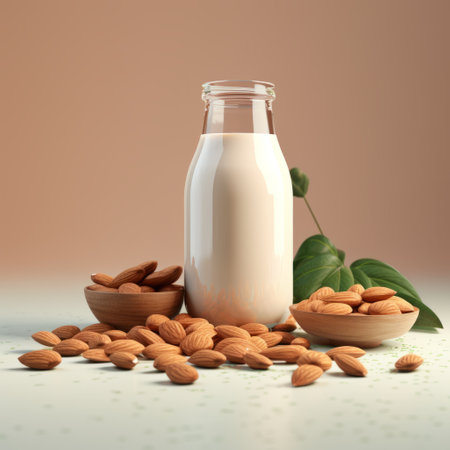 almond milk, a 3d render, is showcased against a vibrant single-color light background. ai generatedの素材