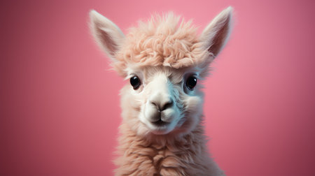 a cute alpaca in an extreme minimalist setting, reflecting the aesthetics of wes anderson's style. the photo captures the essence of minimalism with a focus on the adorable alpaca, merging elements of simplicity and artistic flair reminiscent of wes anderson's cinematic compositions. ai generatedの素材