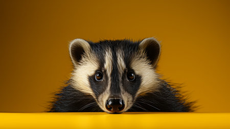 this photo showcases an extreme minimalist approach to capturing a cute badger, embodying the artistic style often associated with wes anderson. the simplicity and focus on the subject evoke a sense of calm and curiosity. this unique composition highlights the beauty of minimalism in photography, reminiscent of anderson's aesthetic. ai generatedの素材