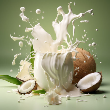 coconut milk in a 3d render, showcased against a vibrant single-color light background. ai generatedの素材