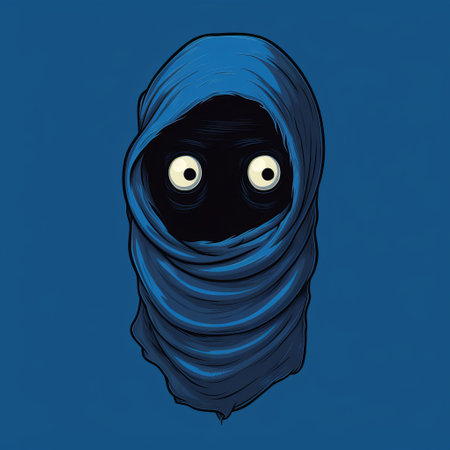 a minimalist style illustration featuring a dark, angry towel mask symbolizing disgust and evil. the artwork is predominantly in shades of blue and black, creating a visually striking and intense composition. ai generatedの素材