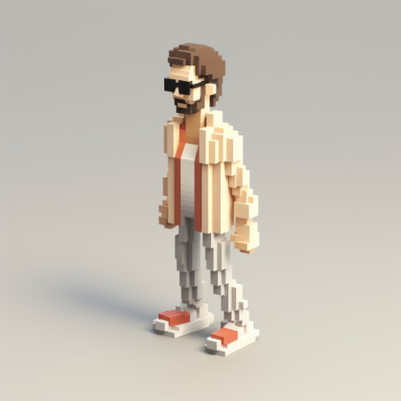 a 3d 8-bit pixel cartoon of an "n" cardigan, featuring a full body design. the character is showcased against a white background, adding a clean and minimalist touch to the image. ai generatedの素材