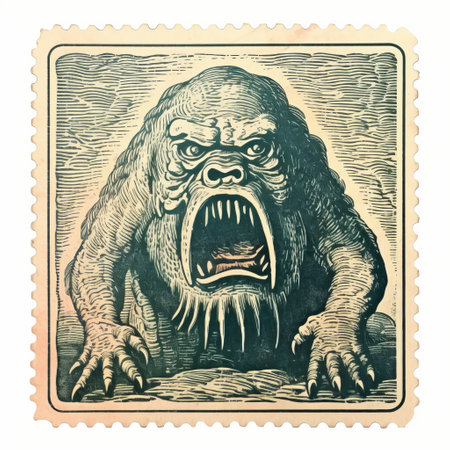 an isolated vintage print of a stamp boggart, featuring a color and line engraving, is showcased on a white background. this old print captures the essence of the boggart in intricate detail, making it a unique and captivating piece of art. ai generatedの素材