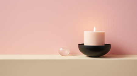 candle holder, pastel pink wall, soft setting, feminine, product showcasing. ai generatedの素材
