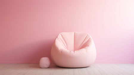 bean bag chair, pastel pink wall, soft, feminine, product showcasing. ai generatedの素材