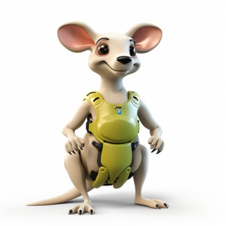 a 3d rendered plastic cartoon of a kangaroo wearing a tank top, showcasing its full body. the kangaroo is depicted against a white background. ai generatedの素材