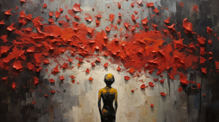 an oil painting featuring impasto technique, showcasing thick and textured brushstrokes. this artwork captures the essence of the subject with its bold and expressive style. the impasto technique adds depth and dimension to the painting, creating a visually captivating piece. ai generatedの素材