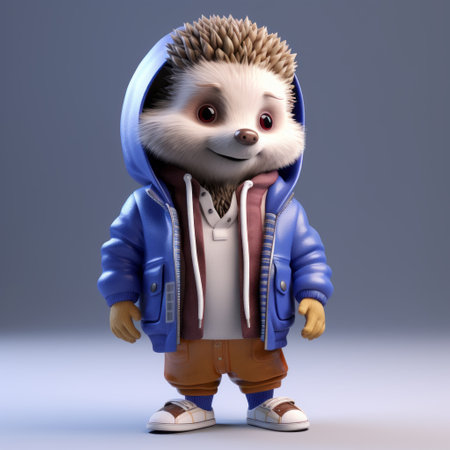 a 3d cartoon hedgehog clad in urban attire exudes adorable charm. this endearing character captivates with its stylish clothing and quirky design, appealing to fans of animated creatures and pop culture enthusiasts. perfect for those seeking a blend of uniqueness and cuteness in digital art or character-based illustrations. ai generatedの素材