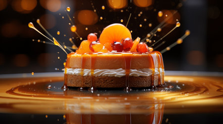 a pumpkin pie, inspired by the artistic styles of olivier ledroit, miki asai, and herve guibert, captured in a high tonal range. this image showcases a rich and immersive depiction of the classic dessert, highlighting its delicious textures and vibrant colors. ai generatedの素材