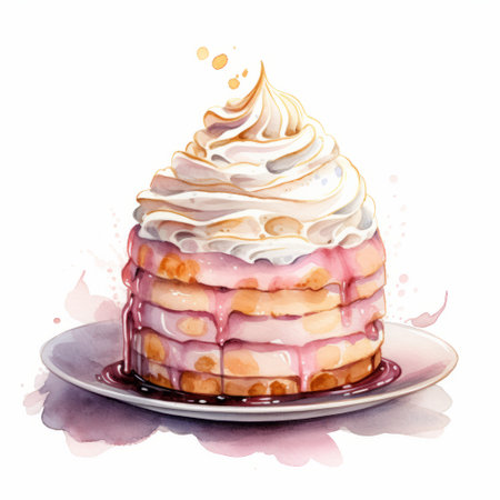 baked alaska watercolor clipart featuring a delicious dessert with a fluffy meringue topping, set against a clean white background. perfect for adding a touch of sweetness to your designs, invitations, or culinary-themed projects. ai generatedの素材