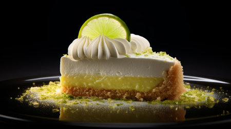a key lime pie, inspired by the artistic styles of olivier ledroit, miki asai, and herve guibert, captured in a high tonal range. this visually stunning image showcases the rich and immersive details of the delectable dessert. ai generatedの素材