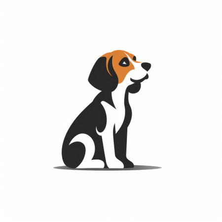 a minimalistic vector icon of a beagle sitting in a side view, full size. the flat design, with a solid filled black color, offers a clean aesthetic. designed with a puppykisses theme in mind, the icon portrays the beagle in a calm and adorable sitting pose. isolated on a white background, this flat vector icon is perfect for various design purposes. ai generatedの素材