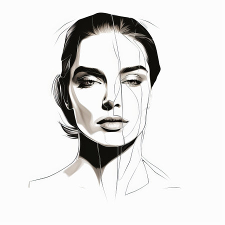 a captivating gaze is portrayed in this vector illustration of a female face sketch. the artwork showcases the style of double exposure, with precise hyperrealism and a juxtaposition of hard and soft lines. the use of light and dark contrast adds depth to the lifelike representation, reminiscent of bauhaus photography. ai generatedの素材