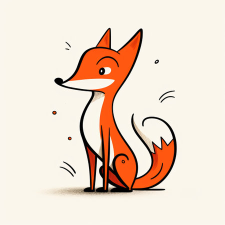 foxy fox illustration in orange vector drawing style with playful character designs, subtle ink application, flowing lines, animated gifs, cartoonish character design, grainy, playful and whimsical depictions of animals. ai generatedの素材