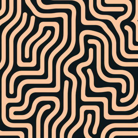 an abstract background featuring curved and circular shapes in a light orange and black color scheme. the simplified line work includes light pink and dark beige accents, creating linear outlines. this artwork showcases optical illusions with a unique squiggly line style reminiscent of keith haring's iconic designs. ai generatedの素材