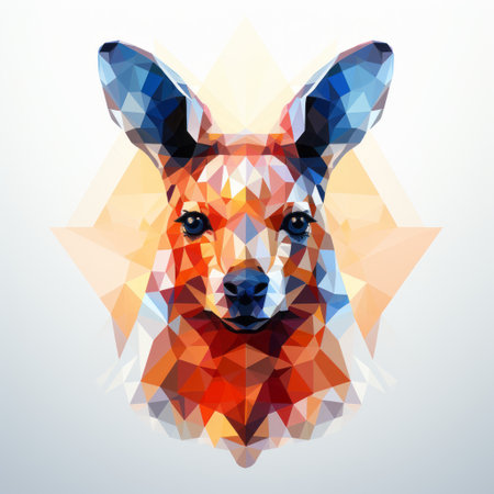kangaroo head in low polygonal art style, inventive character design, light navy and amber colors, natalia rak, strong use of negative space, native australian motifs, crisp graphic design, light cyan and red. ai generatedの素材